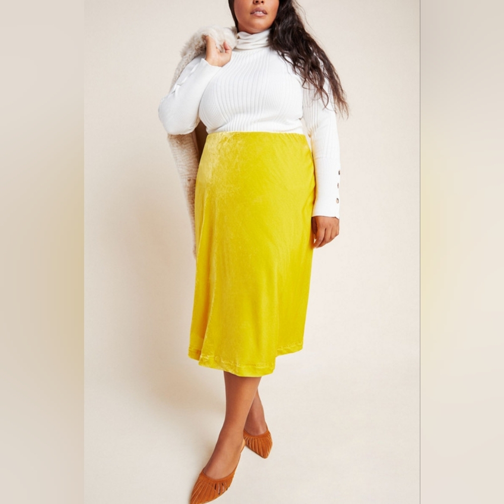 Maeve by Anthropologie Kelly Velvet Midi Skirt Plus Size 2X Yellow Gold Boho